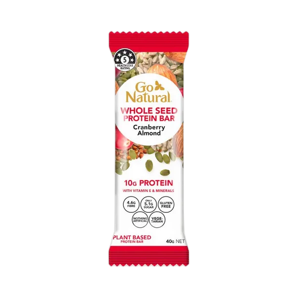 Go Natural Gf Whole Seed Cranberry Almond Protein Bar 40g