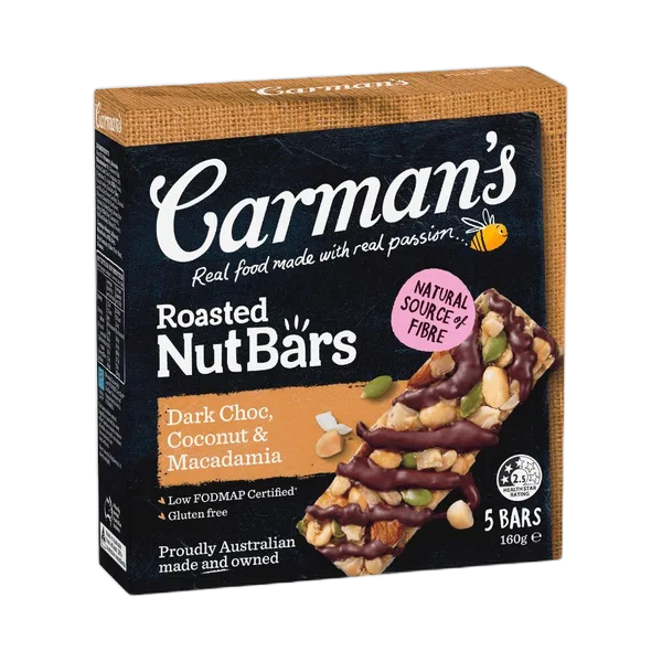 Carman’s Gf Roasted Dark Choc Coconut & Macadamia Nutbars (5x32g) 160g