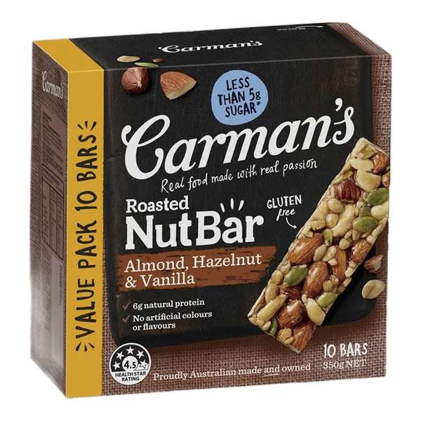 Carman’S Ls Gf Roasted Nutbar Almond,Hazelnut & Vanilla 5 Bars (5x35g) 175g