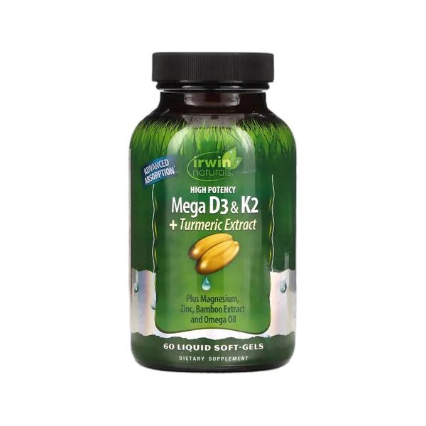 Irwin Naturals High Potency Mega D3 & K2 + Turmeric Extract 60 Liq Sftgls