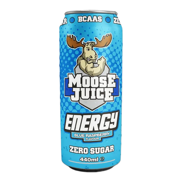 Moose Juice Bcaas Blue Raspberry Berry Flavour Energy Drink Can 440ml
