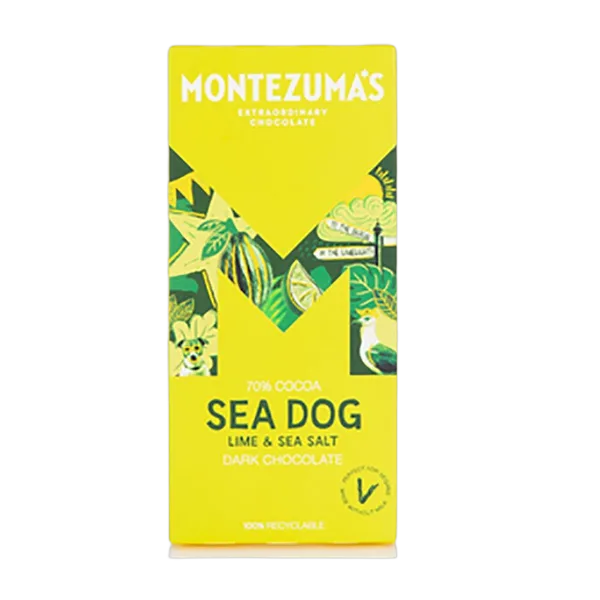 Montezuma'S S/Dog Lime & S/Salt Dark Choc (70% Cocoa) 90g