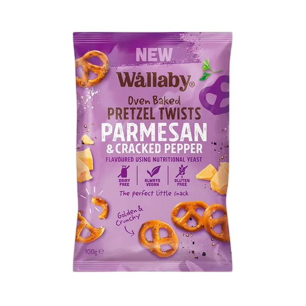 Wallaby Gf Pretzel Twists Parmesan & Cracked Pepper 100g