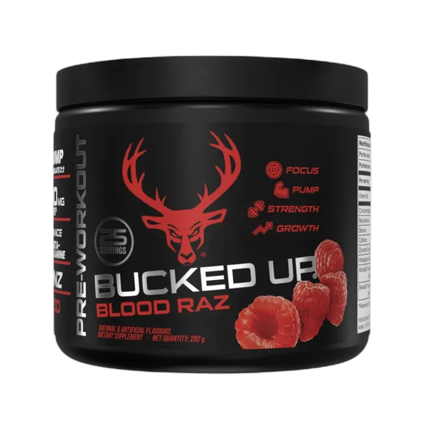 Bucked Up Pre-Workout Blood Raz Red R/Berry (25svs) 282g