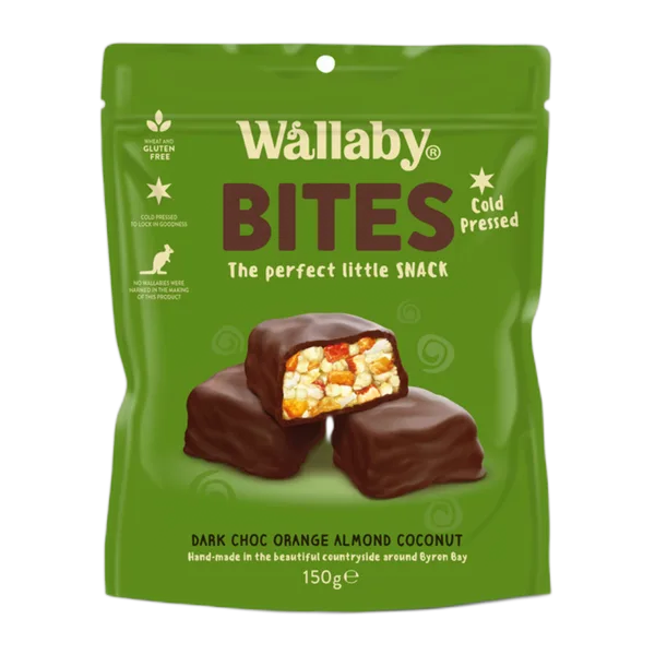 Wallaby Bites Dark Choc Orange Almond Coconut 150g