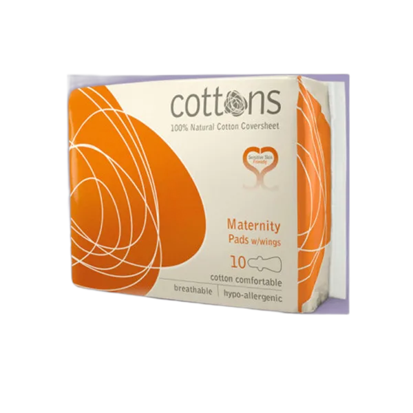 Cottons 100% Natural Maternity Pads-Wings 10'S #09108