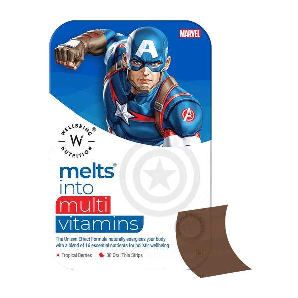 Wellbeing Nutrition Melts Multivitamin Marvel Tropical Berries Strips 30'S