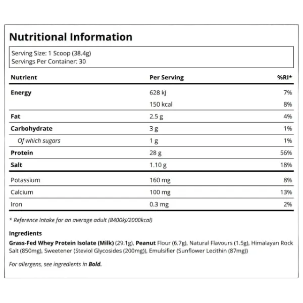 T/Labs 100% Grass-Fed Whey Prot. Isolate Vanilla P/Nut Butter Pwdr 25svs/960g #Tlw005612