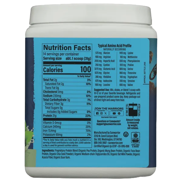 Sunwarrior Blend Org Unflavored Prot. Pwdr 427.4g #164025011