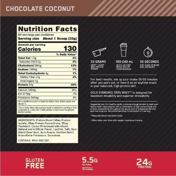 Optimum Nutritiongold Standard 100% Whey-Chocolate Coconut (5lb) 2.27kg