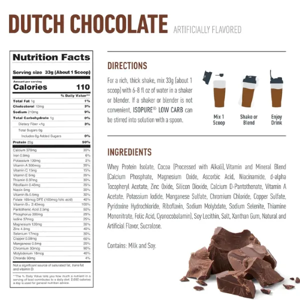 Optimum Nutrition Isopure Gf Low Carb Protein Powder Dutch Chocolate (3lb) 1.36kg