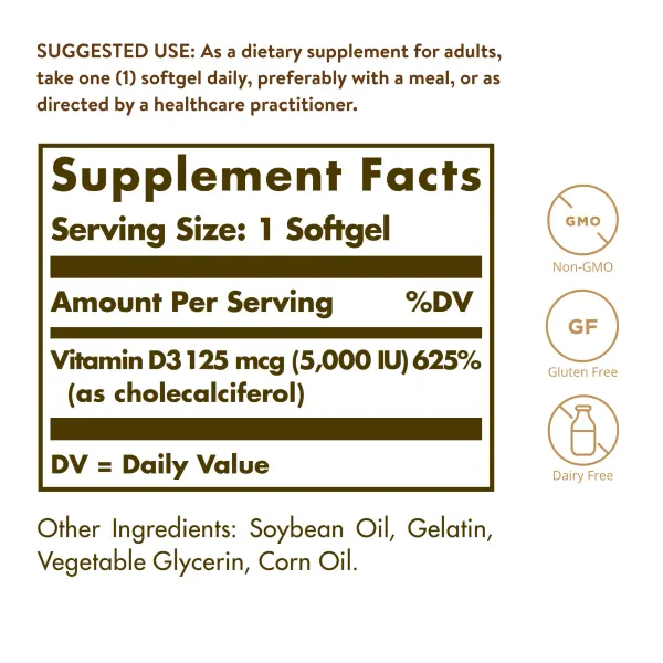 Solgar Vitamin D 3 125 Mcg(5000 Iu) 100s