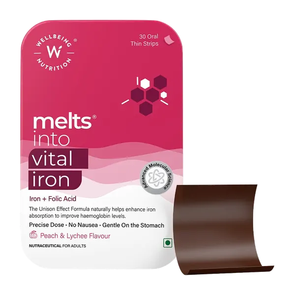 Wellbeing Nutrition Melts Vital Iron+Folic Acid Peach&Lychee 30s #Wbnmslp