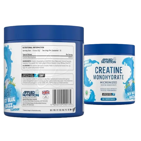 Applied Nutrition Creatine Monohydrate Micronized Icy Blue Razz 50svs 250g #Cre250br
