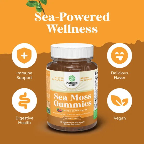 Nature’S Craft Sea Moss Mixed Berry Flavor Gummies 30’S
