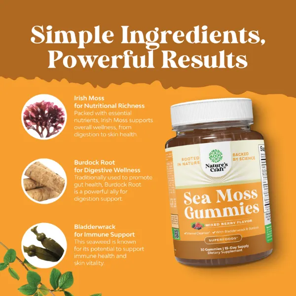 Nature’S Craft Sea Moss Mixed Berry Flavor Gummies 30’S