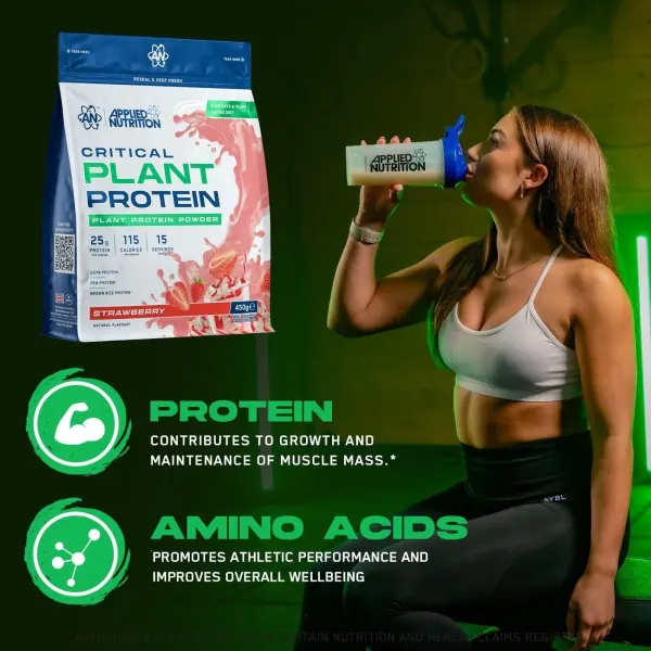 Applied Nutrition Critical Plant Protein Strawberry (15svs) 450g #Cpbag450s