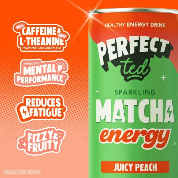 Perfect Ted Sparkling Matcha Juicy Peach Energy Drink Can Nas 250ml #Mep250-12-01