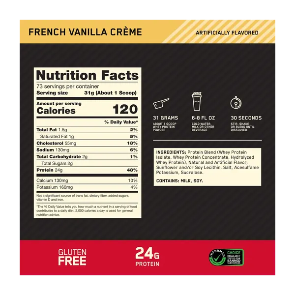 Optimum Nutrition Gold Standard 100% Whey- French Vanilla Creme (5lbs) 2.27kg