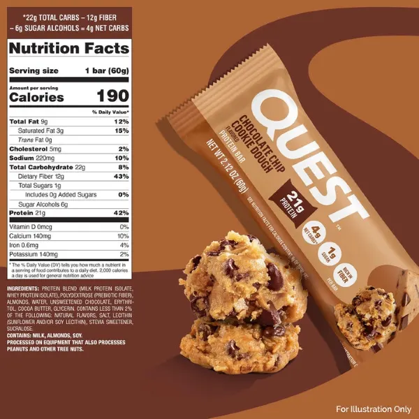Quest Choc Chip Cookie Dough Prot. Bar 60g #Qn100865
