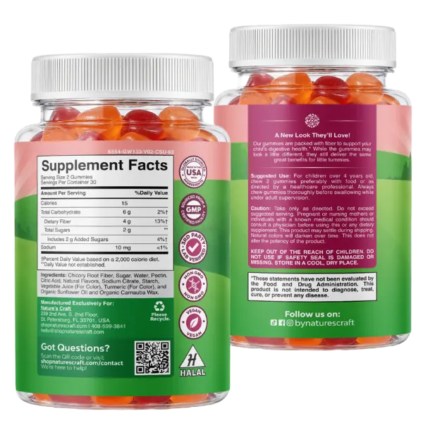 Nature’s Craft Kids Orange & Mixed Berry Fiber Gummies 60’s