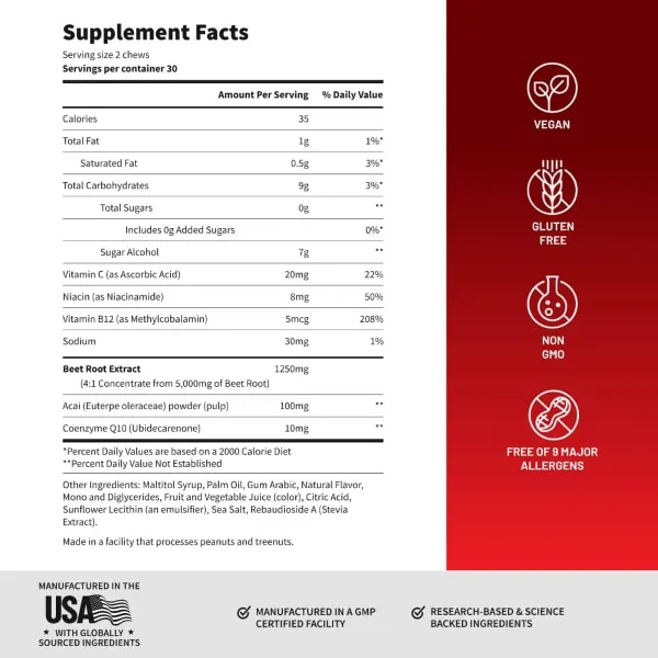Snap Sf Nitric Oxide Beets Mixed Berry Soft Chews 60's #Ssnbmbsc60