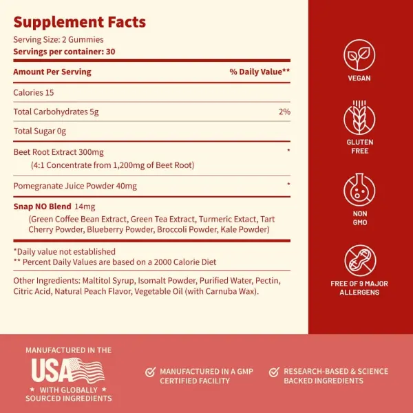 Snap Sf Nitric Oxide Peach Gummies 60's #Ssnbpgsf60