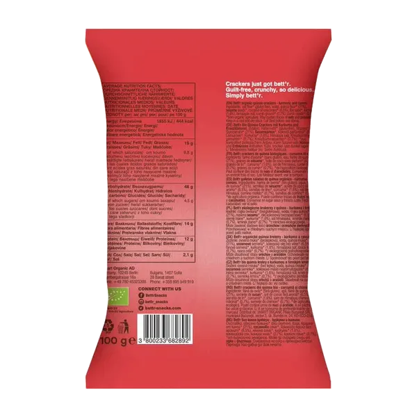 Bett'r Gf Org Turmeric & Cumin Quinoa Crackers 100g #So8801