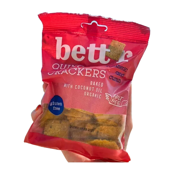 Bett'r Gf Org Turmeric & Cumin Quinoa Crackers 100g #So8801 in use